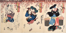 Utagawa Kunisada (Toyokuni III) Nakamura Utaemon IV in Three Roles