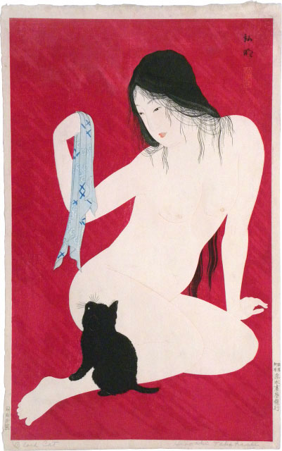 Shotei, Nude Playing with Cat