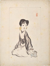  unknown (possibly Kamoshita Choko) watercolor sketch of a seated schoolgirl