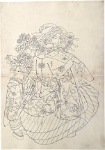  Utagawa School Preparatory Drawing of an Oiran Wearing an Uchikag…