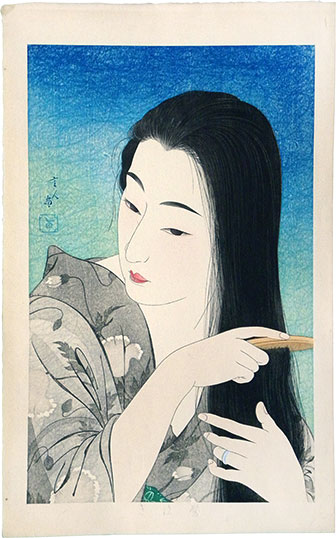 Scholten Japanese Art | Woodblock Prints | Torii Kotondo Combing her hair