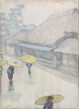 Robert Frederick Blum Japanese street scene in the rain