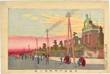 Kobayashi Kiyochika Sunset: The Bureau for Paper Money at Tokiwa Bridg…