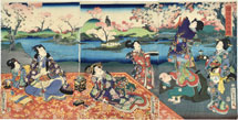 Utagawa Kunisada (Toyokuni III) Genji's Pleasures in the Garden during Cherry Blos…
