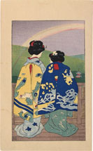 Nakazawa Hiromitsu Two Maiko on Veranda with Rainbow from Maisugata (…