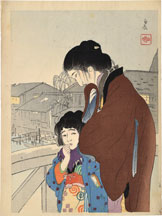 Yawata Hakuhan Mother and Child on Bridge
