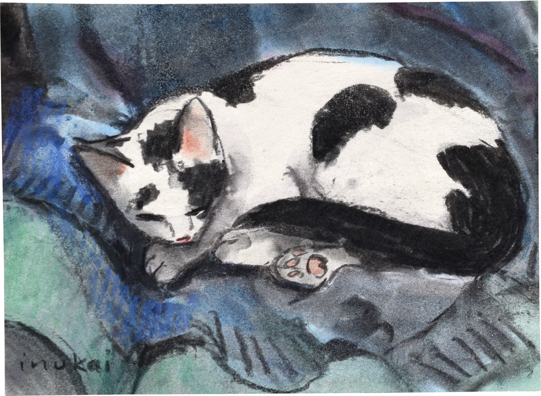Kyohei Inukai Cat Asleep on Blue and Green Rugs