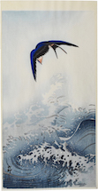 Ohara Koson Swallow Over Ocean Wave