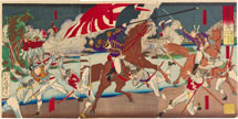 Tsukioka Yoshitoshi Officer Nozu Retrieves the National Flag During a Battle at the Mouth of the Takase River