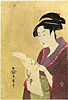 Utamaro, Tomimoto Toyohina Holding Long Surimono