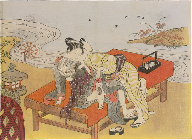 Suzuki Harunobu, Teahouse Waitress and Her Lover Beside a Stream